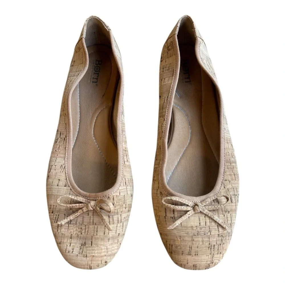 BORN Brin Ballerina Brin Flat Natural Cork Slip Ons Size 10 EUC - Picture 3 of 14